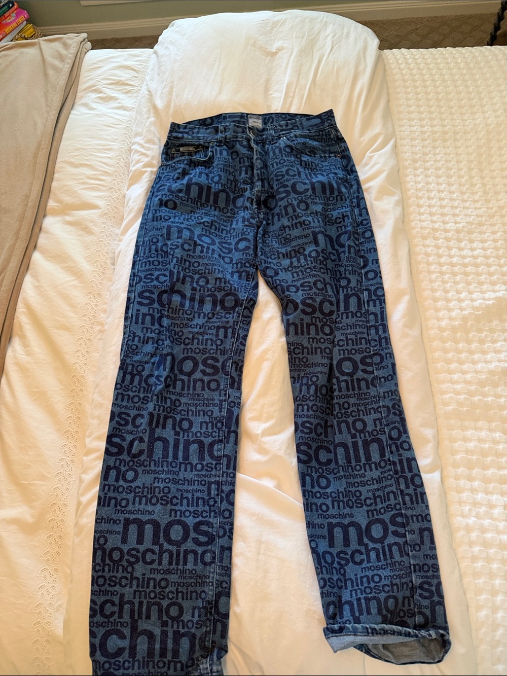 Moschino Blue Logo-Print Straight Jeans